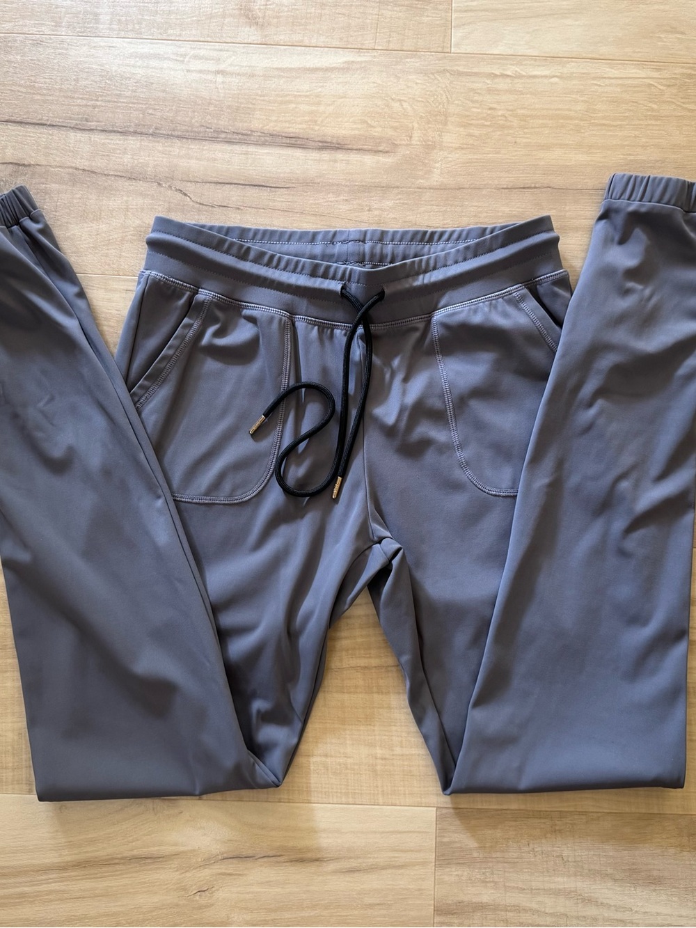 ZYIA Women’s Gray Athletic Joggers with gold details